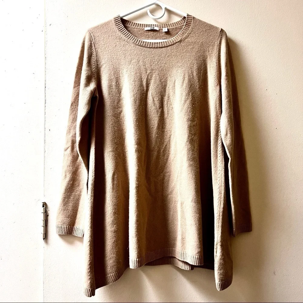 UNIQLO Cashmere oversized Mocha Whipstitch Knit pullover Sweater womens size M